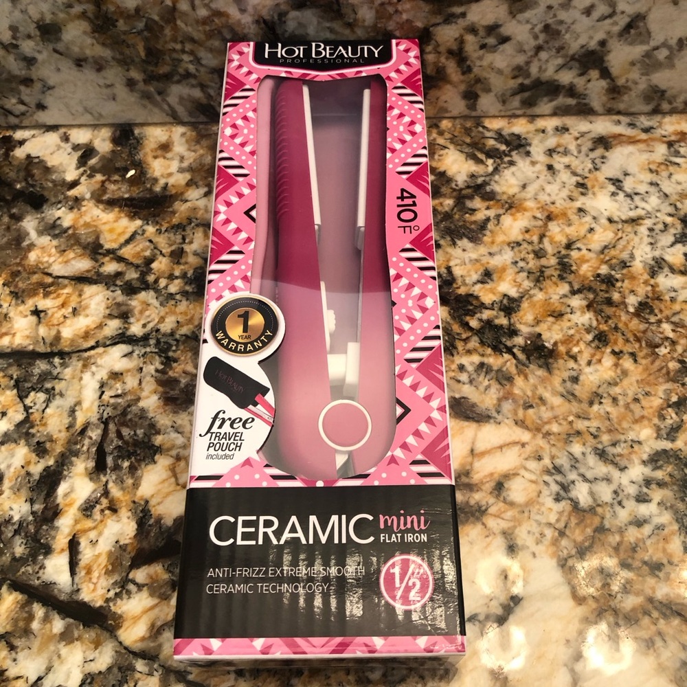 Hot Beauty Professional Bright Pink 1/2" Ceramic Mini Travel Size Flat Iron